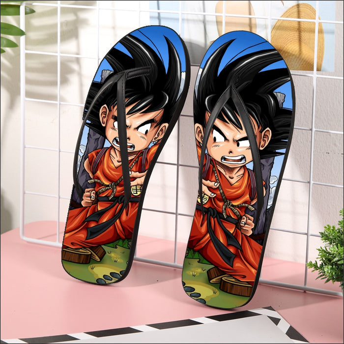 Dragon Ball Anime Angry Kid Goku Sky Clouds Blue 3D Flip Flops