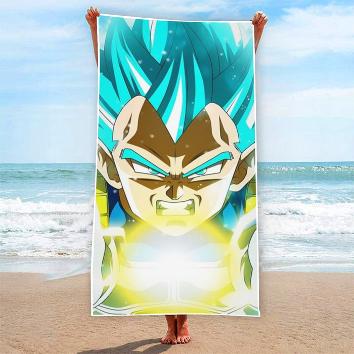 Dragon Ball Blue Vegeta Super Saiyan God Kamehameha Beach Towel