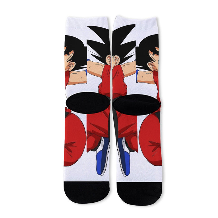 DBZ Jumping Kid Goku In His Training Suit Socks