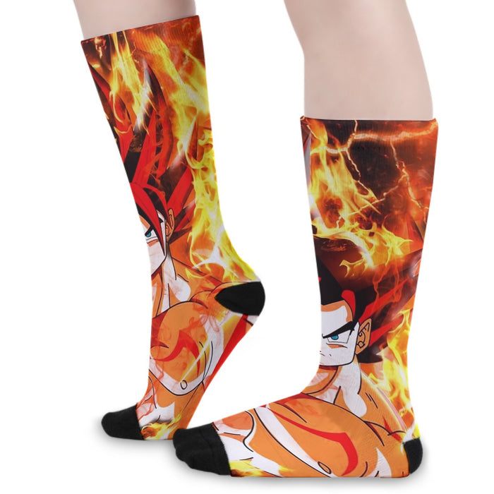 Dragon Ball Goku Super Saiyan Rose Flaming Fan Art Socks