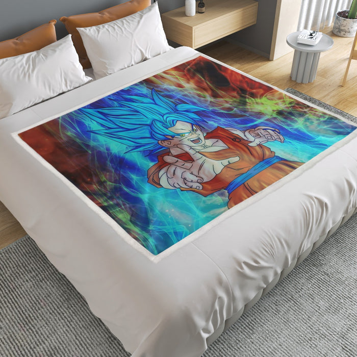 DBZ Goku Super Saiyan God Blue SSGSS Power Aura Fire Theme Design Household Warm Blanket