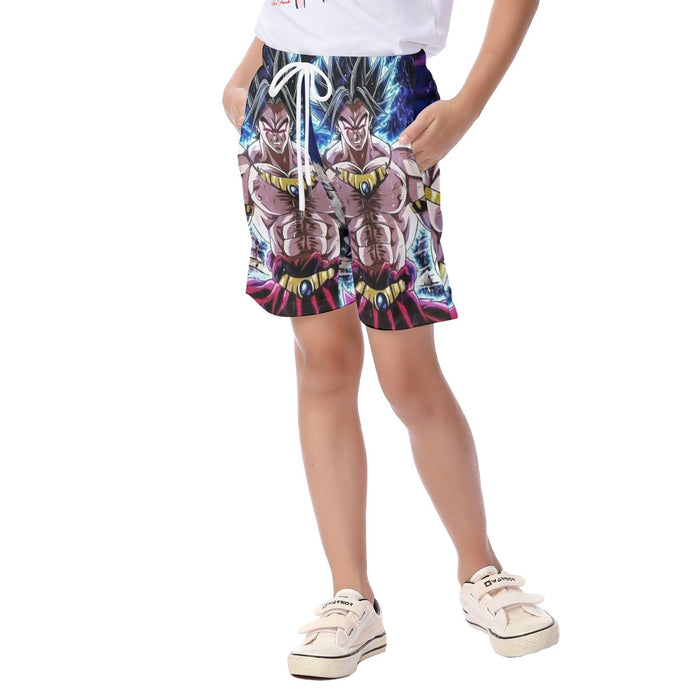 DBZ Legendary Super Saiyan Broly With Black Hair Kid's Beach Shorts