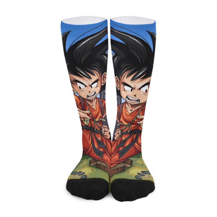 Dragon Ball Anime Angry Kid Goku Sky Clouds Blue 3D Socks