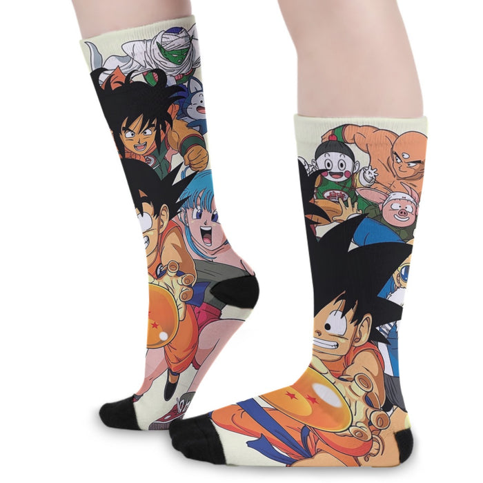 DBZ Kid Goku Master Roshi Bulma Krillin Chasing Dragon Ball Funny Socks