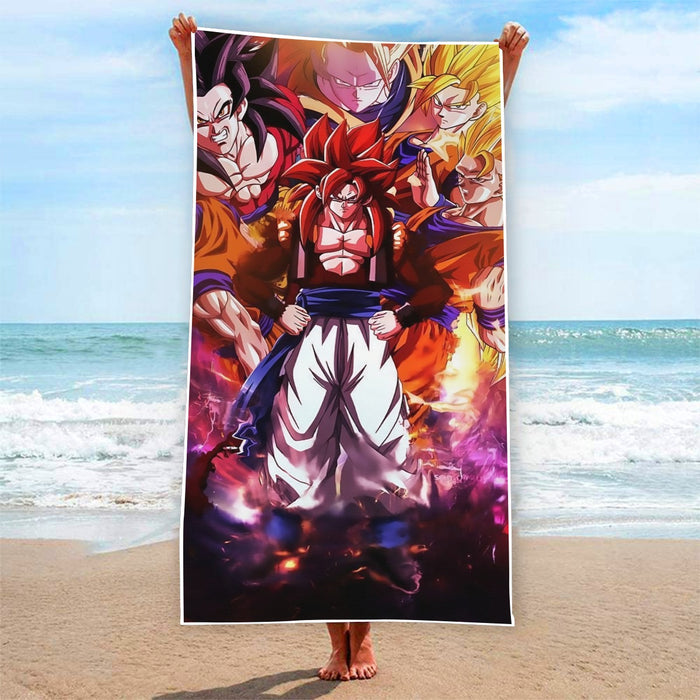 DBZ Gogeta Goku Vegeta Super Saiyan Powerful Lightning Thunder Design Beach Towel