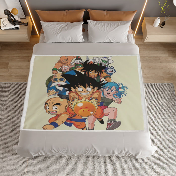 DBZ Kid Goku Master Roshi Bulma Krillin Chasing Dragon Ball Funny Household Warm Blanket