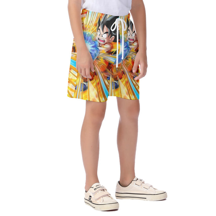 Dragon Ball Energy Kid Goku Blue Kamehameha Kid's Beach Shorts