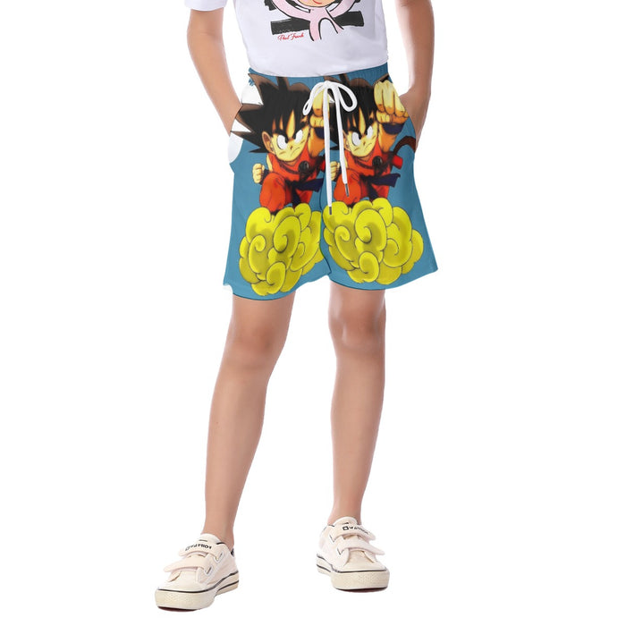 Young Goku Kid Flying Cloud Fight 3D Dragonball Kid's Beach Shorts