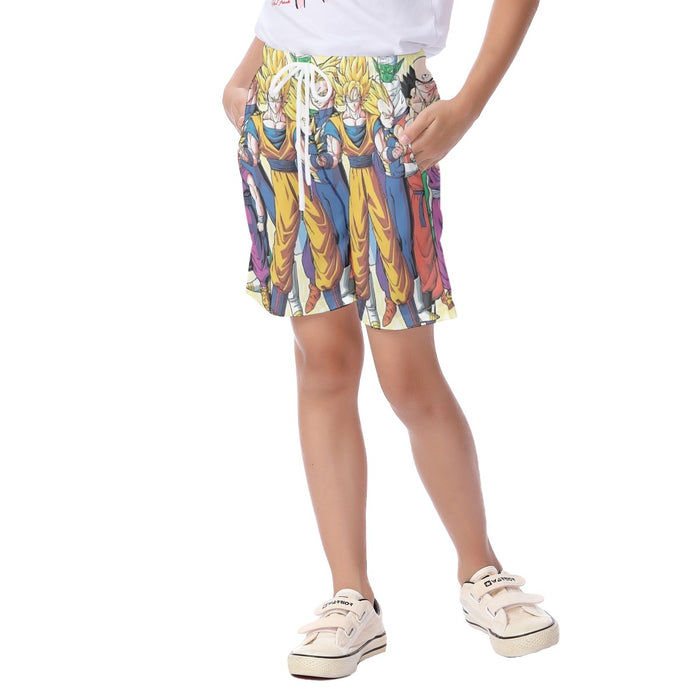 DBZ Goku Vegeta Super Saiyan Krillin Piccolo All Heroes Vibrant Design Kid's Beach Shorts