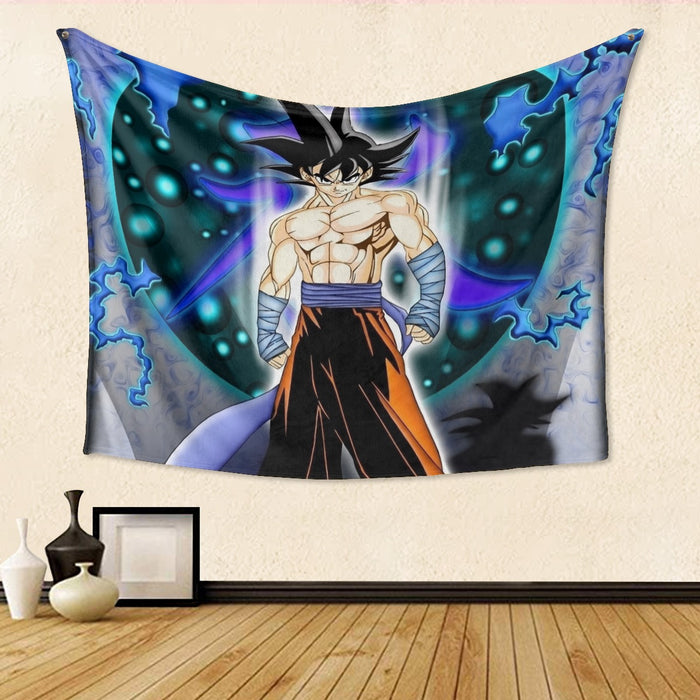 DBZ Goku Muscular Saiyan Vibrant Background Art Style Tapestry