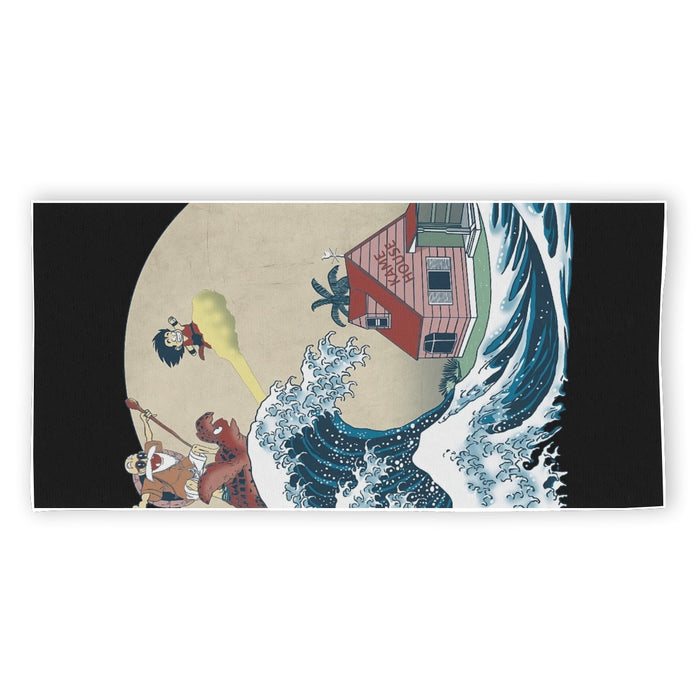 DBZ Kid Goku And Master Roshi Surfing To Kame House Beach Towel