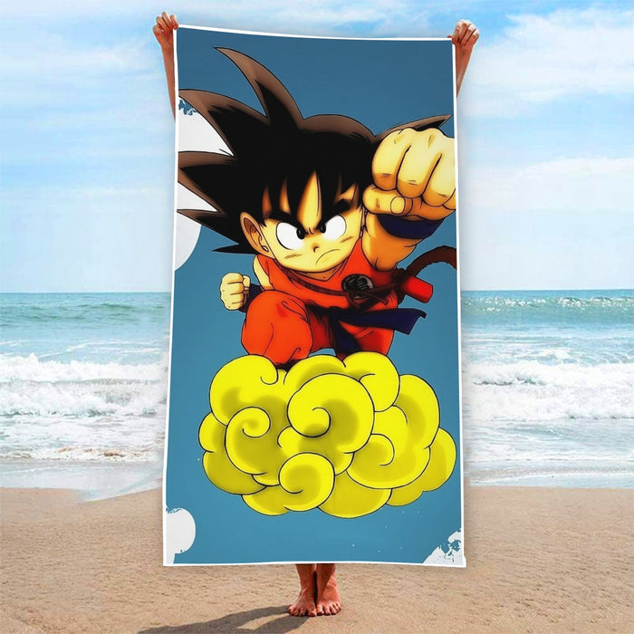 Young Goku Kid Flying Cloud Fight 3D Dragonball  Beach Towel
