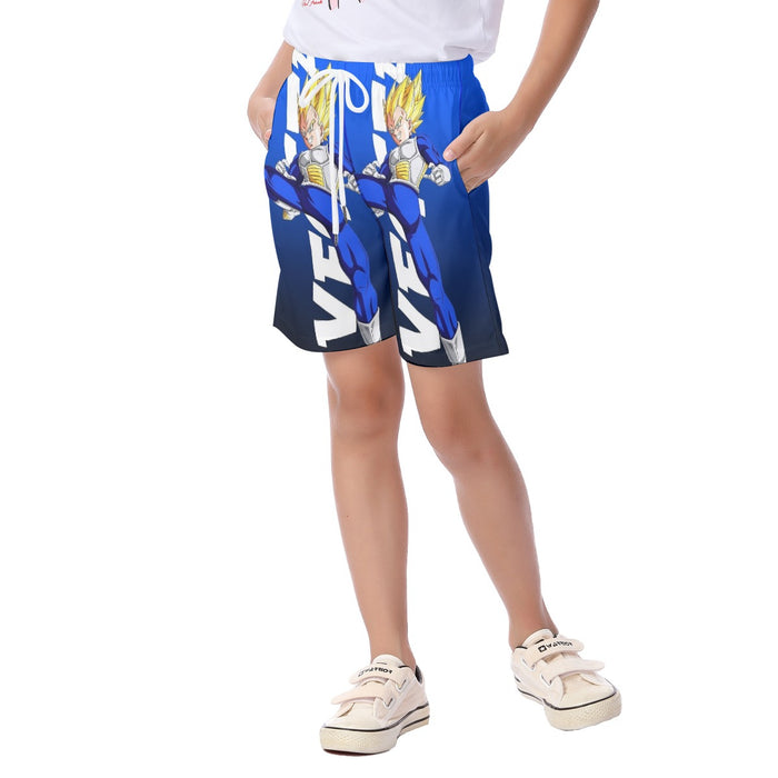 Vegeta With Background Word Dragon Ball Kid's Beach Shorts