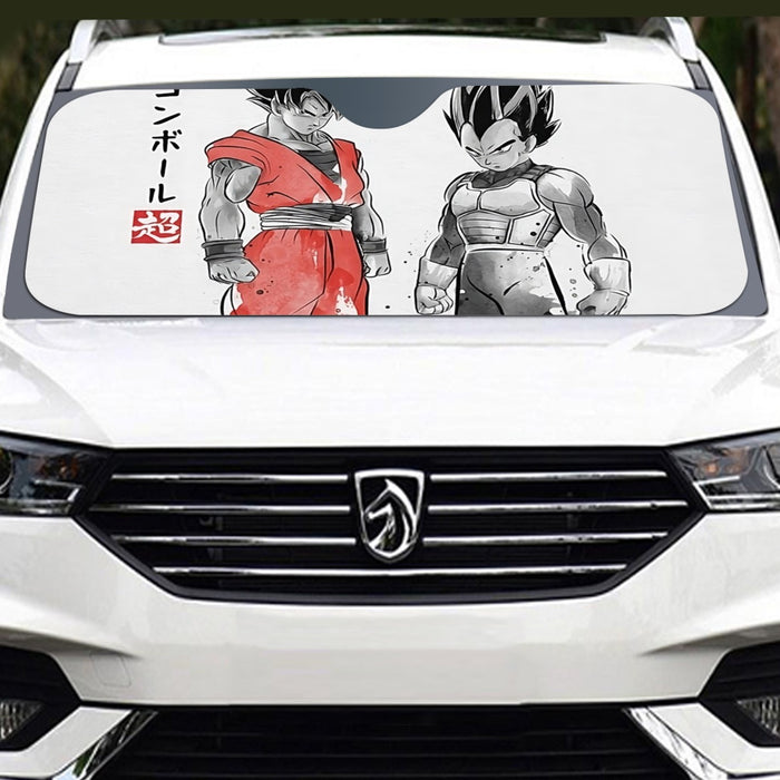 Watercolor Goku And Vegeta Posing Dragon Ball Z Windshield Sunshade