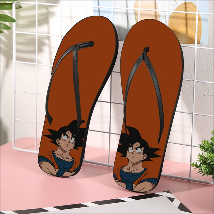 Goku Orange Minimalistic Background Flip Flops