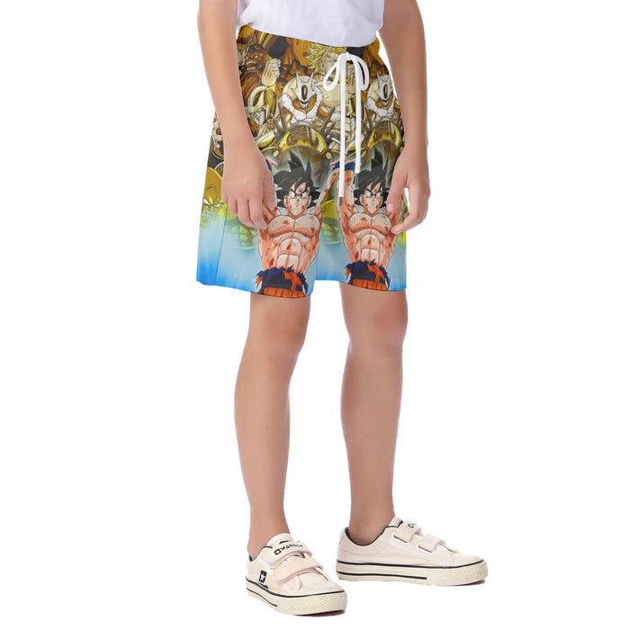 DBZ Goku Spirit Bomb Destroy Villains Cooler Broly Namek Golden Kid's Beach Shorts