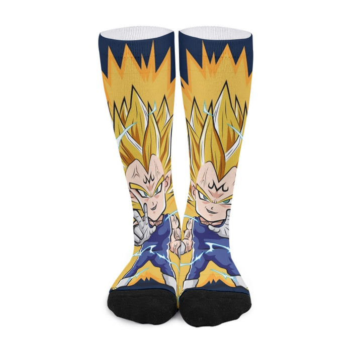 DBZ Majin Vegeta Super Saiyan Prince Power Aura Chibi Sketch Socks