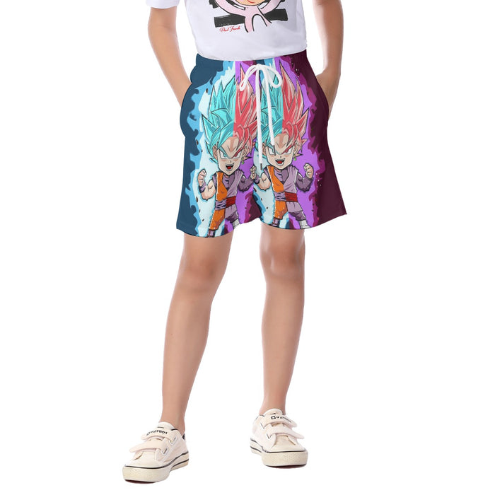 DBZ Goku Zamasu SSGSS God Blue Rose Super Saiyan Chibi Kid's Beach Shorts