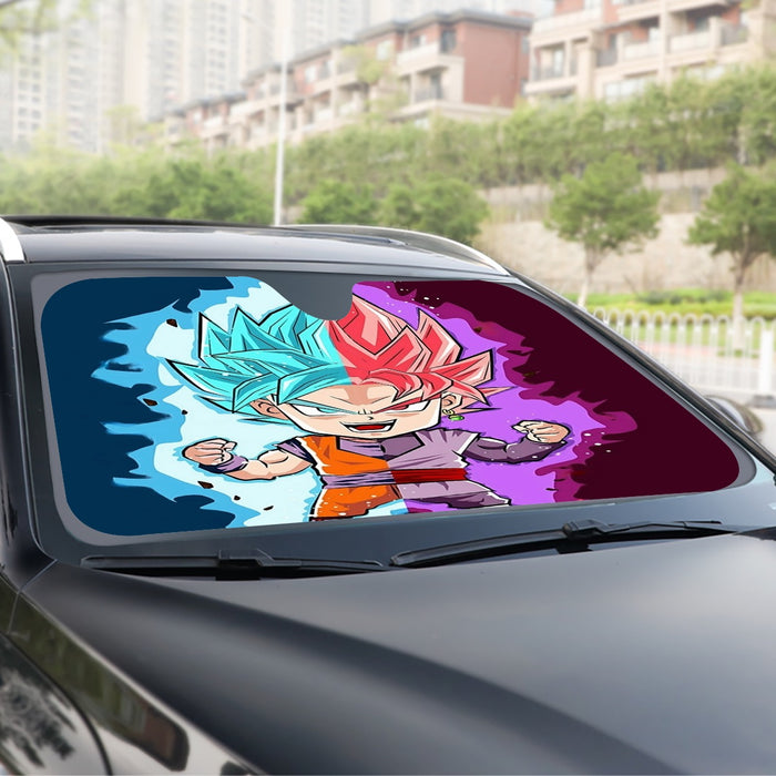 DBZ Goku Zamasu SSGSS God Blue Rose Super Saiyan Chibi Windshield Sunshade