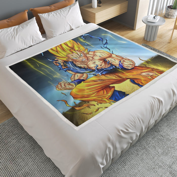 DBZ Goku Super Saiyan Thunder Power Damage Fight Cool Design Household Warm Blanket