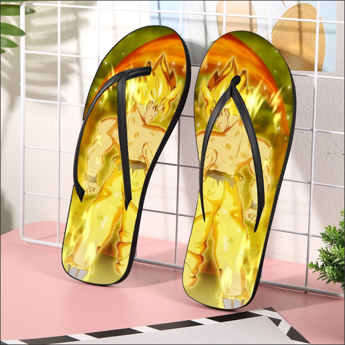 Dragon Ball Goku Super Saiyan Battle Posture Aura Style Flip Flops