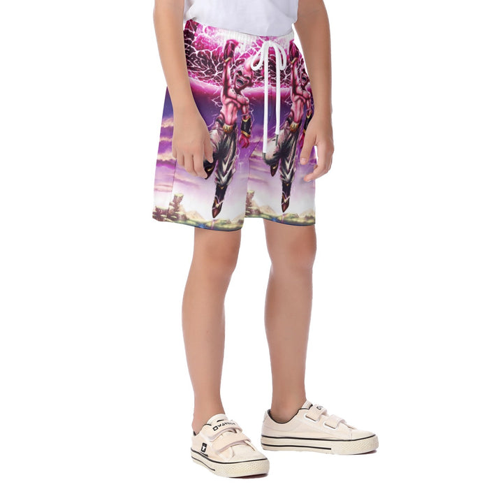 DBZ Kid Buu Super Villain Giant Ki Blast Realistic Design Kid's Beach Shorts