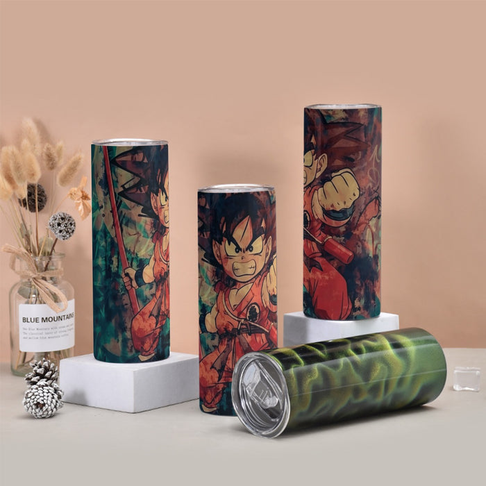 Kid Young Goku Vintage Tie Dye Painting Stylish DBZ 3D Tumbler with twinkle surface