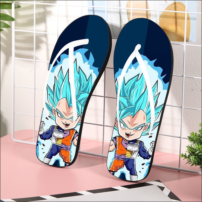 DBZ Goku Vegeta SSGSS God Blue Super Saiyan Chibi Sketch Flip Flops