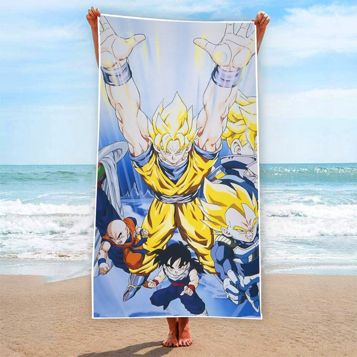 DBZ Goku Saiyan Spirit Bomb Vegeta Piccolo Gohan Trunks Vibrant Design Beach Towel