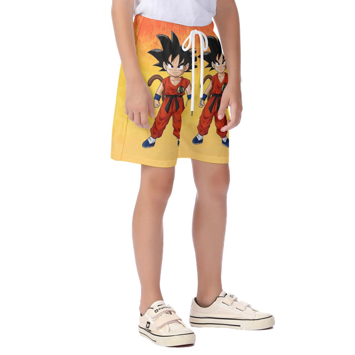 Cute Young Kid Goku Yellow Dragon Ball 3D Kid's Beach Shorts