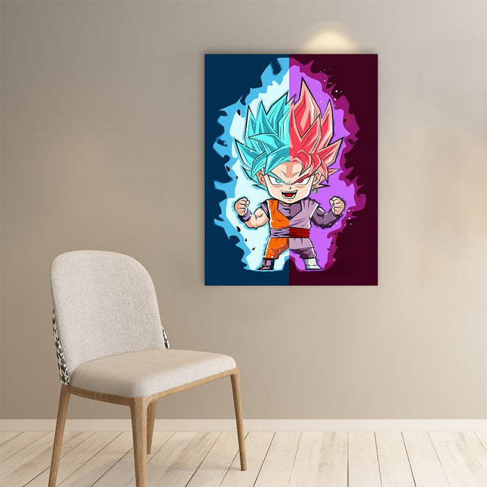 DBZ Goku Zamasu SSGSS God Blue Rose Super Saiyan Chibi Paper poster