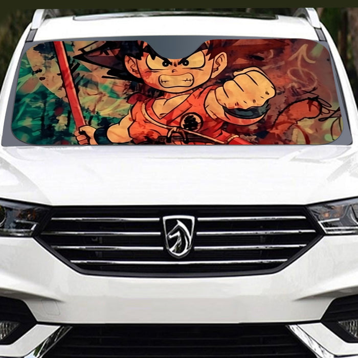 Kid Young Goku Vintage Tie Dye Painting Stylish DBZ 3D Windshield Sunshade