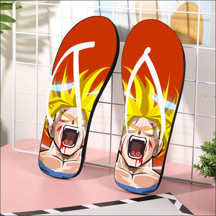 Dragon Ball Goku Super Saiyan Angry Scream Hand Drawing Design Flip Flops