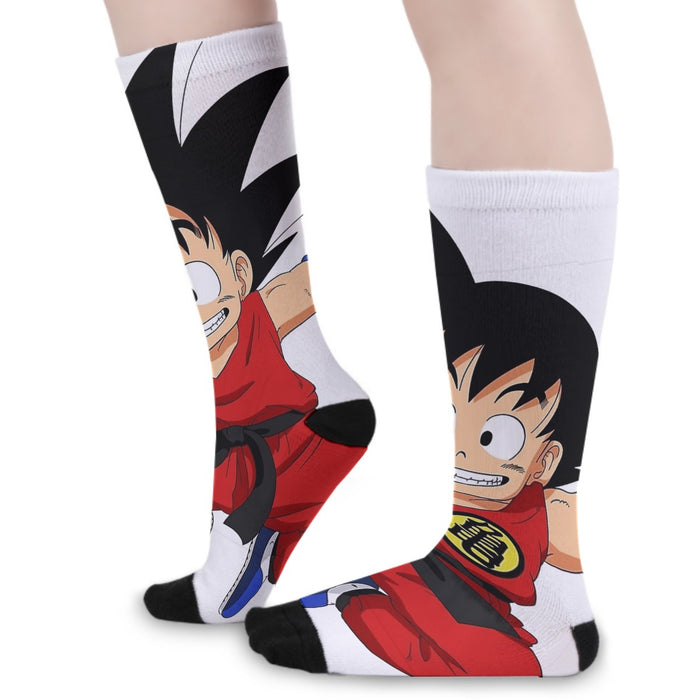 DBZ Jumping Kid Goku In His Training Suit Socks