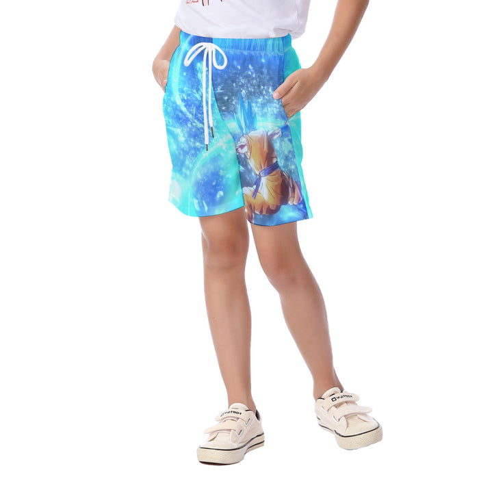 DBZ Goku SSGSS Saiyan God Blue Aura Blasting Streetwear Kid's Beach Shorts