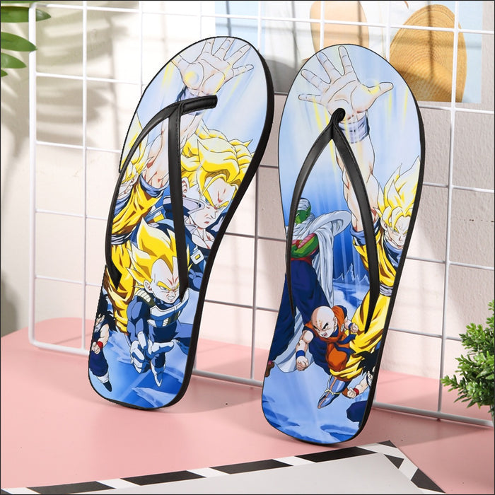 DBZ Goku Saiyan Spirit Bomb Vegeta Piccolo Gohan Trunks Vibrant Design Flip Flops