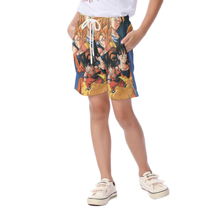 Goku Evolution from Kid to SSJ3 Transformation Dopest 3D  Kid's Beach Shorts