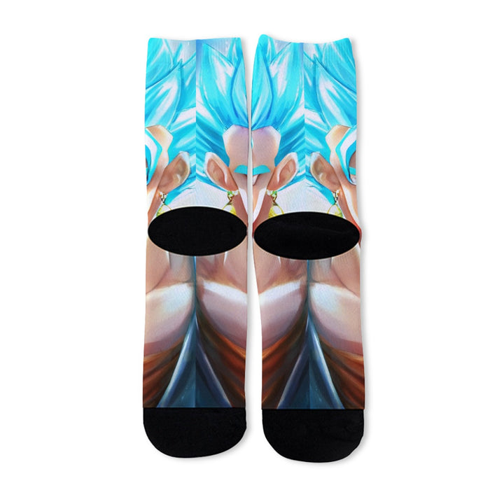 DBZ Goku God Saiyan Blue SSGSS Potara Fusion Design Trendy Socks