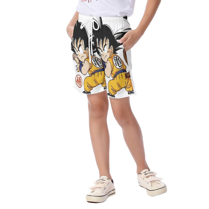 Cute Kid Goku Yellow Clothing Dragon Ball Z Kid's Beach Shorts