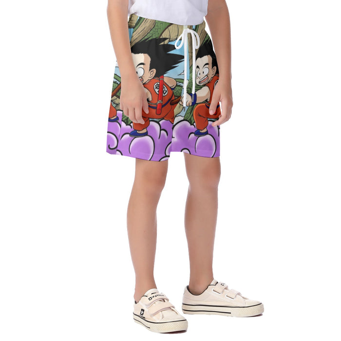 Dragon Ball  Kid Goku Flying With Shenron  Kid's Beach Shorts