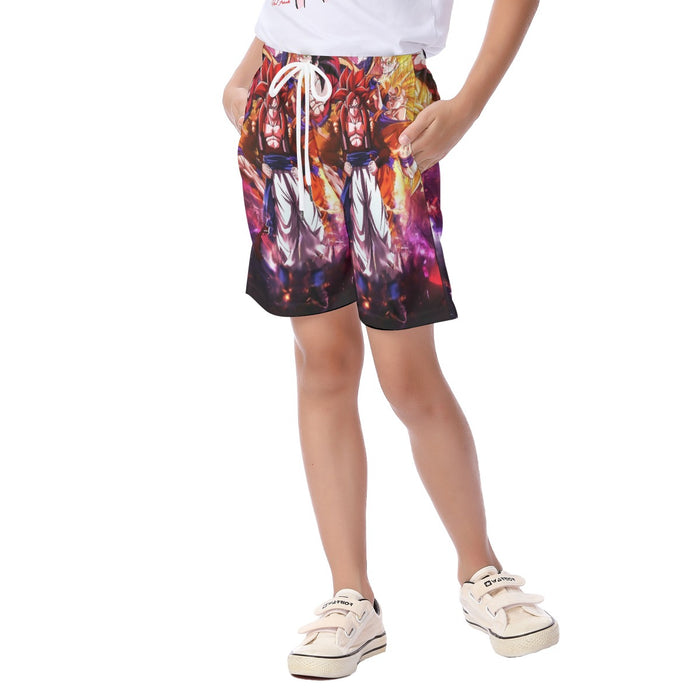 DBZ Gogeta Goku Vegeta Super Saiyan Powerful Lightning Thunder Design Kid's Beach Shorts