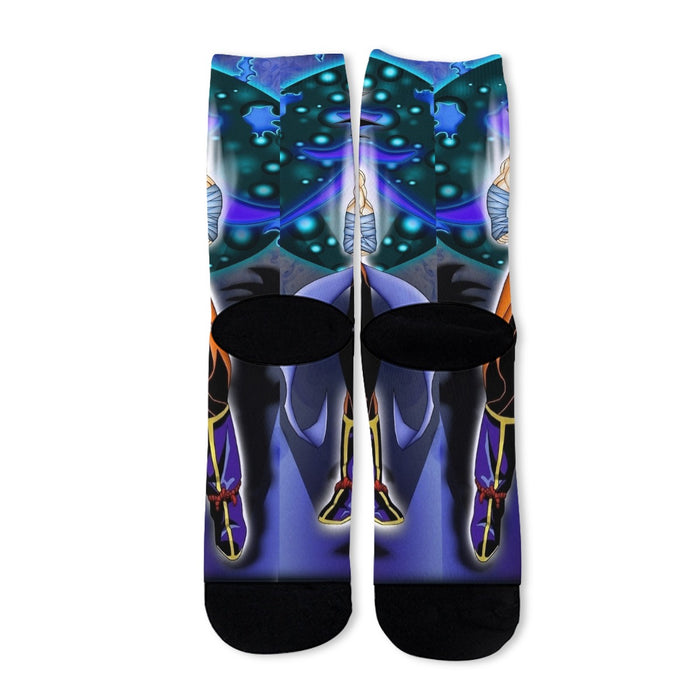 DBZ Goku Muscular Saiyan Vibrant Background Art Style Socks