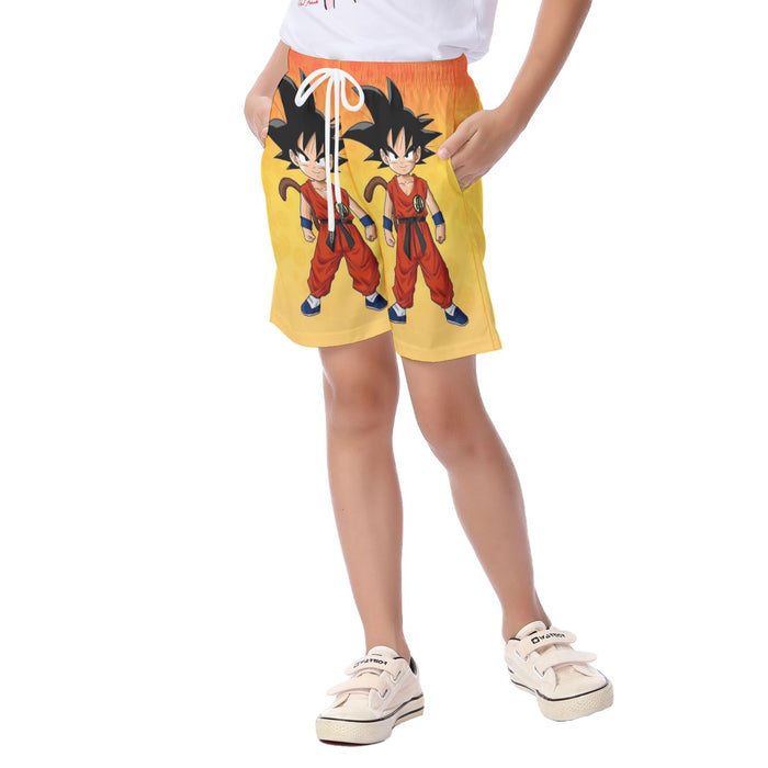 Cute Young Kid Goku Yellow Dragon Ball 3D Kid's Beach Shorts