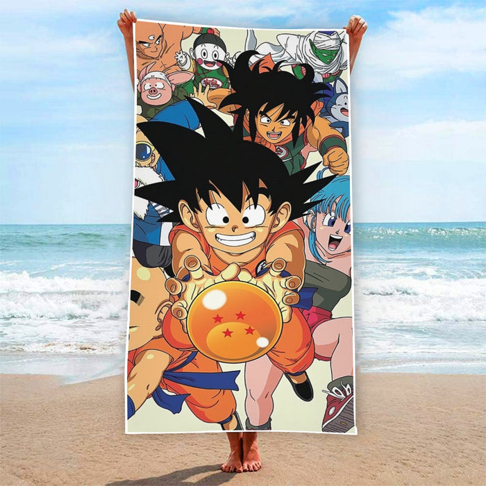 DBZ Kid Goku Master Roshi Bulma Krillin Chasing Dragon Ball Funny Beach Towel