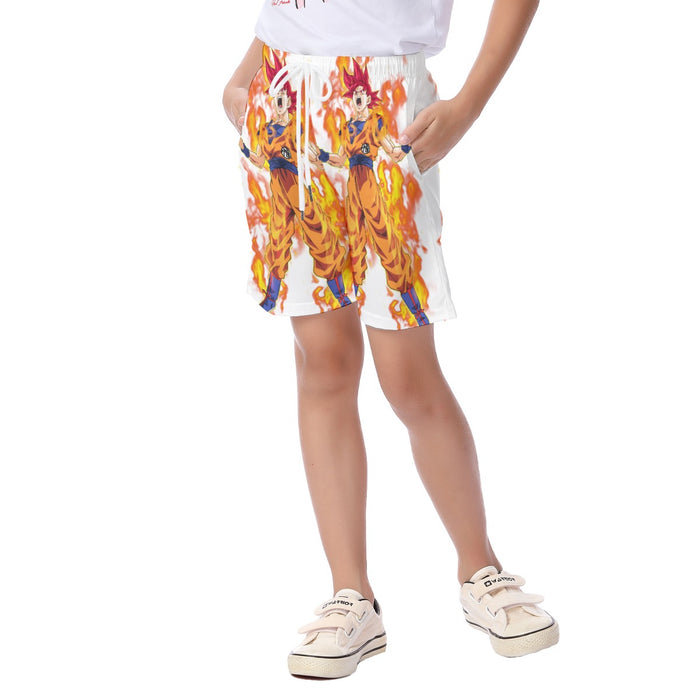 Awesome Goku Super Saiyan God Transformation DBZ Kid's Beach Shorts