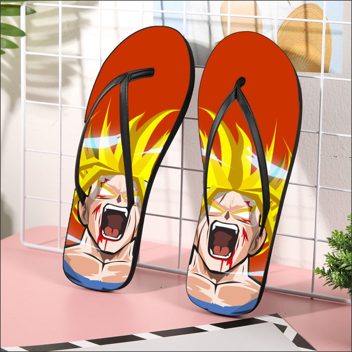 Dragon Ball Goku Super Saiyan Angry Scream Hand Drawing Design Flip Flops