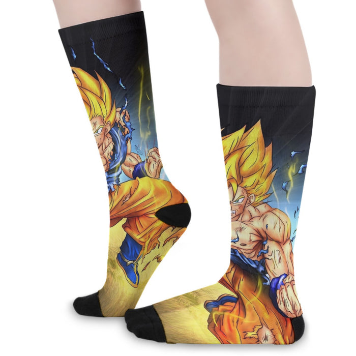 DBZ Goku Super Saiyan Thunder Power Damage Fight Cool Design Socks