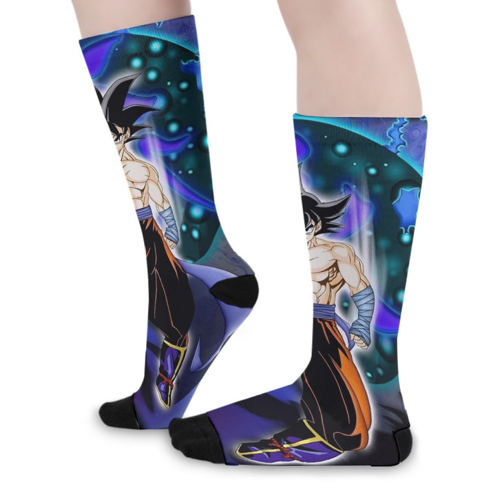 DBZ Goku Muscular Saiyan Vibrant Background Art Style Socks