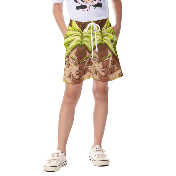 Dragon Ball Super Legendary Super Saiyan Broly White Eyes Custom Kid's Beach Shorts