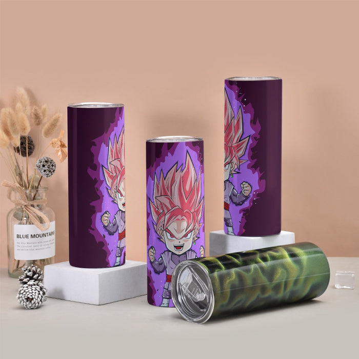 DBZ Goku Black Zamasu Rose Super Saiyan Cute Chibi Design Tumbler with twinkle surface